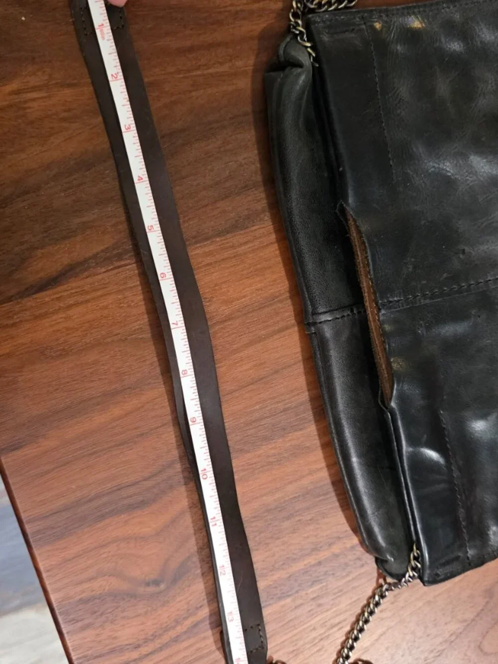 Large Jo handbags black leather tote, fold over with chain/leather strap